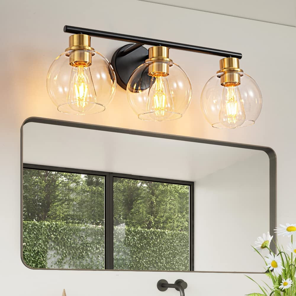 Vanity Lights for Bathroom 3 Lights Industrial Wall Mounted Mirror Wall Lights with Glass Cover