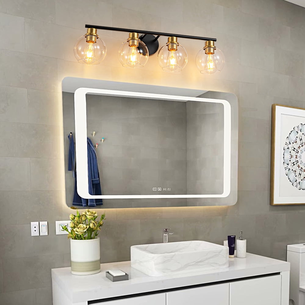 Deyidn Modern 4-Light Vanity Bathroom Lights, Black and Gold Wall ...