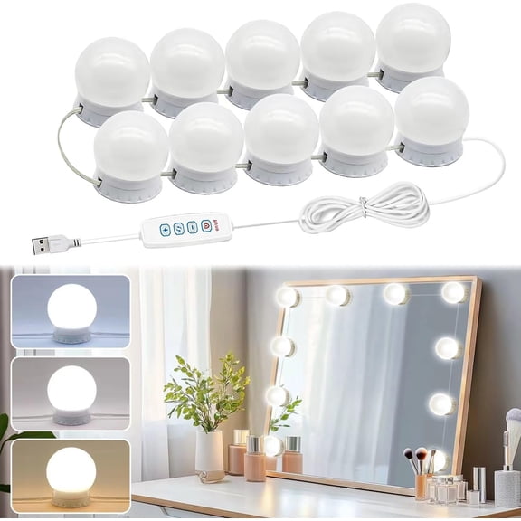 Vanity Lights for Mirror, Hollywood Style Vanity Lights with 10 dimmable Bulbs,Adjustable Color & Brightness