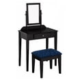 thumbnail image 1 of Vanity Make Up Table Black Finish with a Drawer, Adjustable Mirror and Bench Seat Custom Covered in an Animal Print Fabric of Your Choice (Blue and Black Zebra Fleece), 1 of 1