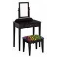 thumbnail image 1 of Vanity Make Up Table Black Finish with a Drawer, Adjustable Mirror and Bench Seat Custom Covered in an Animal Print Fabric of Your Choice (Rainbow Zebra Fleece), 1 of 1