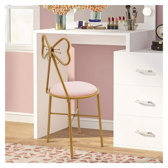 Vanity Makeup Chair,Velvet Cushion Metal Frame Dresser Seat with Backrest,Lounge Chair for Living Room Bedroom