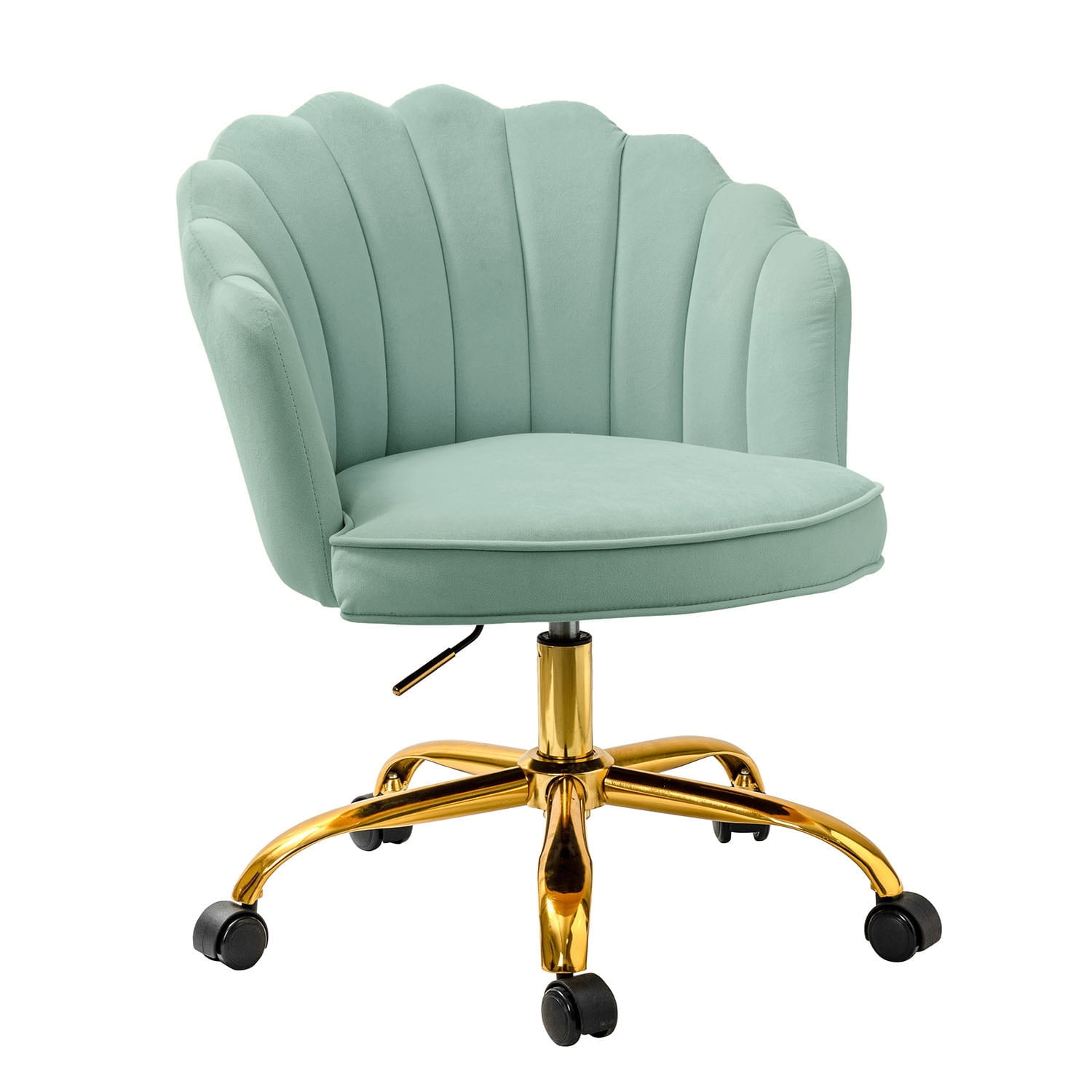 Vanity Makeup Desk Chair Velvet Shell Backrest Home Office Chair Upholstered Swivel Adjustable Gold Metal Base Bedroom Sage