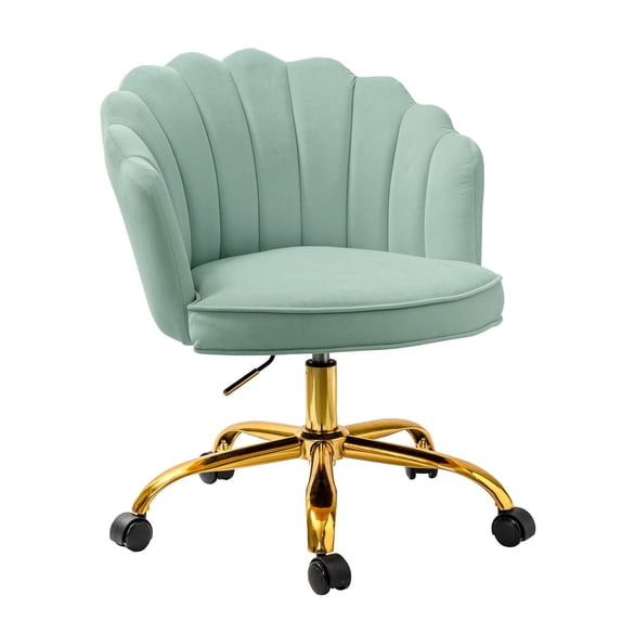 Vanity Makeup Desk Chair Velvet Shell Backrest Home Office Chair Upholstered Swivel Adjustable Gold Metal Base Bedroom Sage