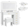 thumbnail image 1 of Vanity Makeup Desk with 8 Drawers and Large Mirror, Dressing Table with Light and Storage Stool for Bedroom, Dressing Room, Studio, 39.3" W White, 1 of 6