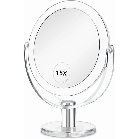 Vanity Makeup Mirror with Stand, 1X/15X Magnification Double Sided 360 Degree Swivel, Portable Table Desk Counter top Magnifying Mirror, Tabletop Bathroom Shaving 6.25 Inch