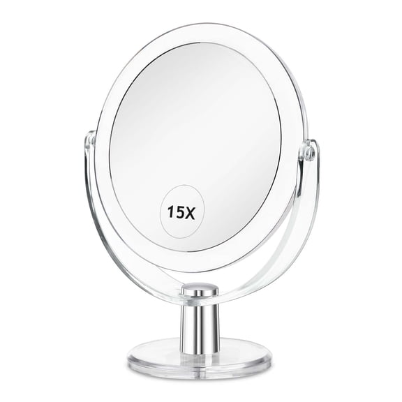 Vanity Makeup Mirror With Stand 1x/15x Magnification Double Sided 360 Degree Swivel Portable Table Desk Counter Top Magnifying Tabletop For Bedroom Or Dorm Room 6.25 Inch
