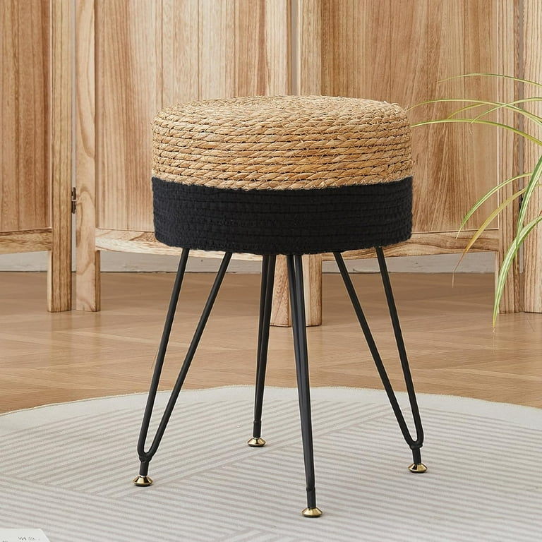 Vanity Makeup Stool Hand Weave Natural Seagrass Footstool Ottoman Modern Multifunctional Vanity Stools Chair Foot Rest Dressing Stool with Metal Leg Natural Color Walmart