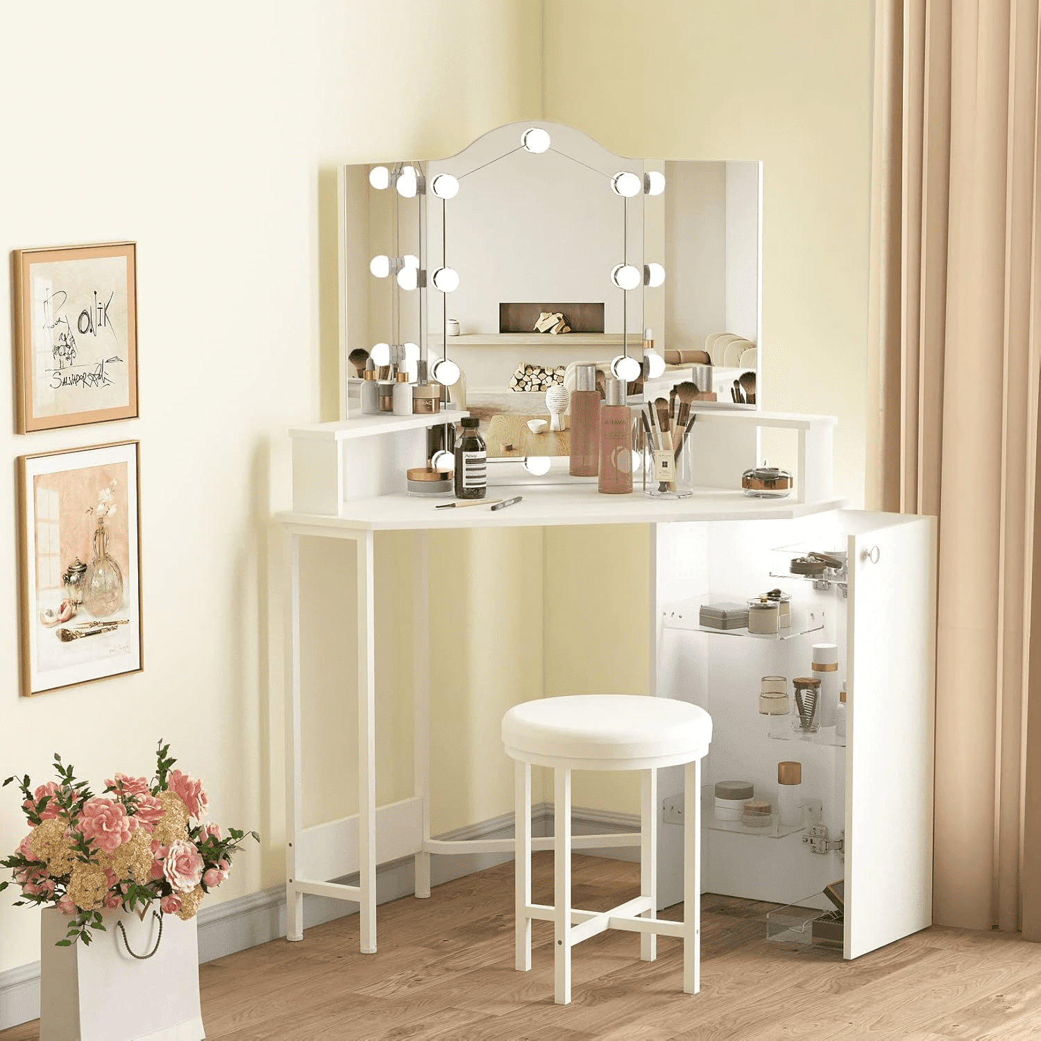 Vanity Makeup Table Set Corner Vanity Table Make Up Vanity Station for