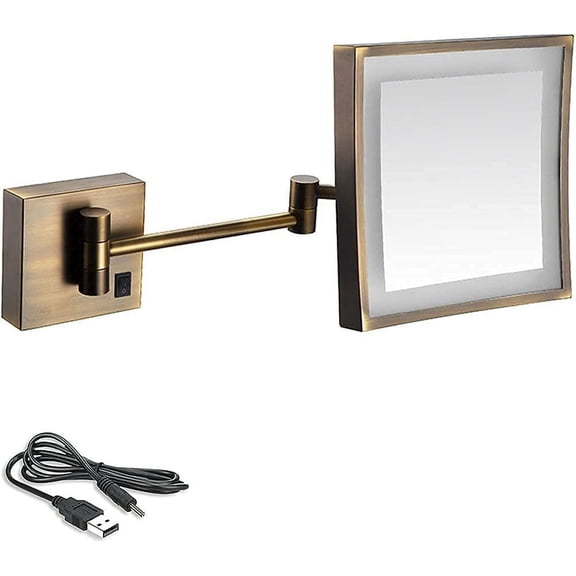 Vanity Mirror,8 inch Bathroom Mirror Wall Mounted,USB Rechargeable Makeup Mirror 3X Magnification Shaving Mirror 180 Swivel Vanity Mirror Led Lighted Wall Mounted Mirrors Square Cosm
