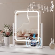 Odernirror Vanity Mirror with Bluetooth Speaker, 13x17" LED Makeup Mirror for Desk,5X Magnifier, Dimmable 3 Color Modes