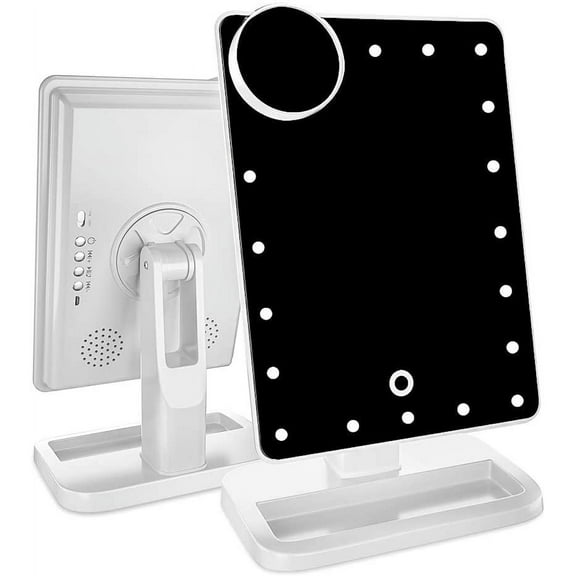 Vanity Mirror with Lights Bluetooth Lighted Makeup Mirror Touch Screen Wireless Audio Speaker Dimmable Light Detachable 10X Magnification Rechargable Power