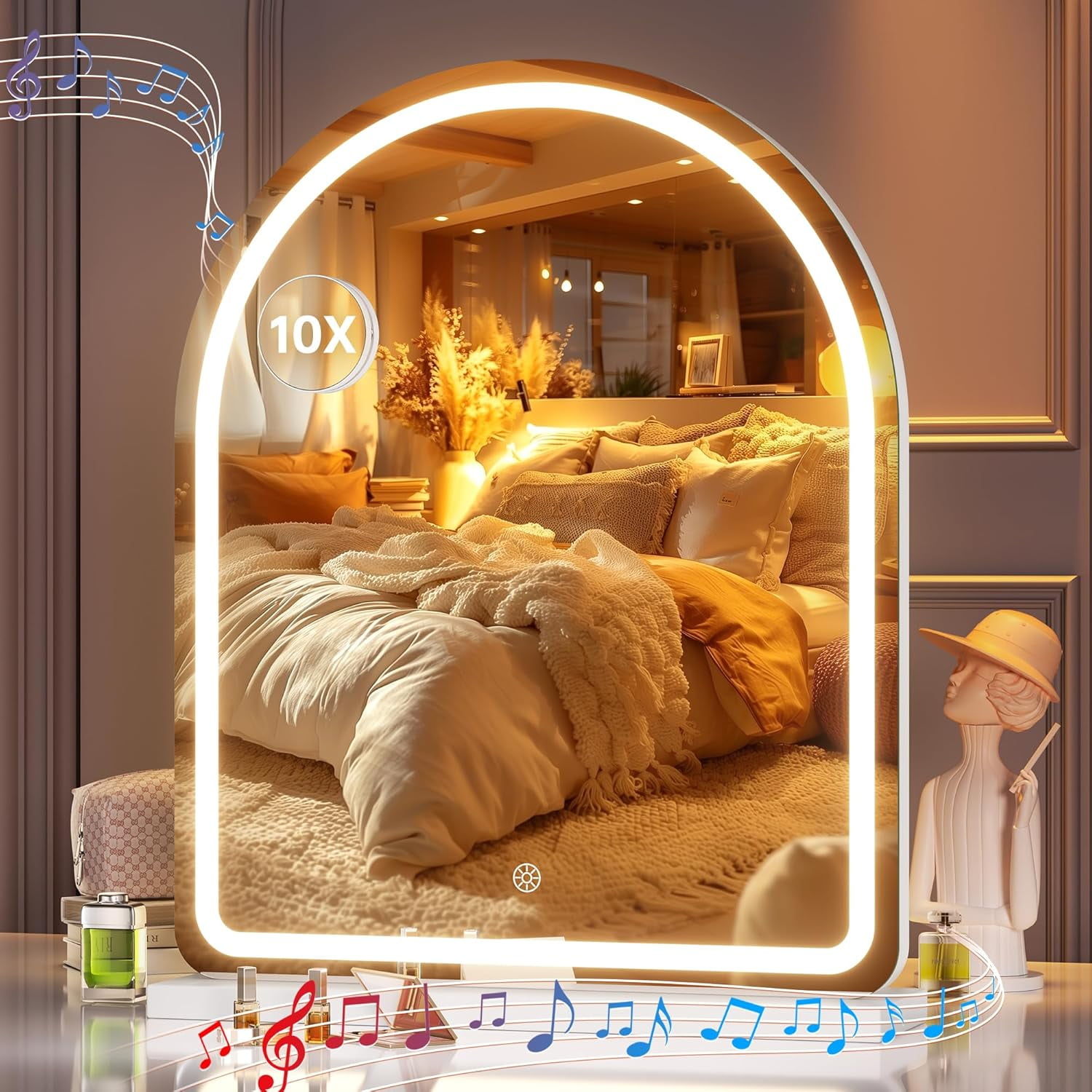 Vanity Mirror with Lights and Bluetooth Speaker, 18"×22" Arched LED