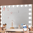 thumbnail image 1 of Vanity Mirror with Lights and Bluetooth Speaker, 31.5''x22.8'' Hollywood Makeup Mirror with 18 Dimmable LED Bulbs, 3 Color Modes, USB Charging Port, 10X Magnification, White, 1 of 8