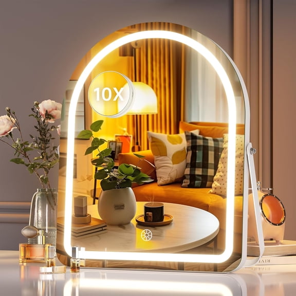 Vanity Mirror with Lights and Bluetooth Speaker, Arched LED Makeup Mirror, Lighted Makeup Mirror with Lights, Smart Touch Control Dimmable 3 Modes Light 360 ° Rotation White
