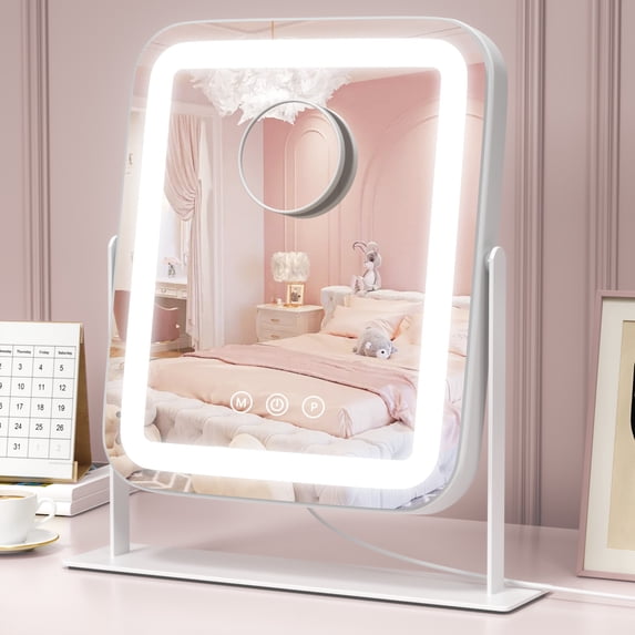 Vanity Mirror with Lights, Lighted Makeup Mirror with 3 Modes, 5X Magnification Mirror, Stepless Brightness, 360° Rotation, Gifts for Women, Daughter, Mom, Her