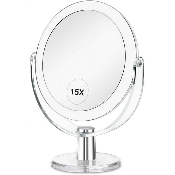 Vanity Mirror Makeup Mirror with Stand, 1X/15X Magnification Double Sided 360 Degree Swivel Magnifying Mirror, 6.25 Inch Portable Table Desk Counter top Mirror Bathroom Shaving Mirror