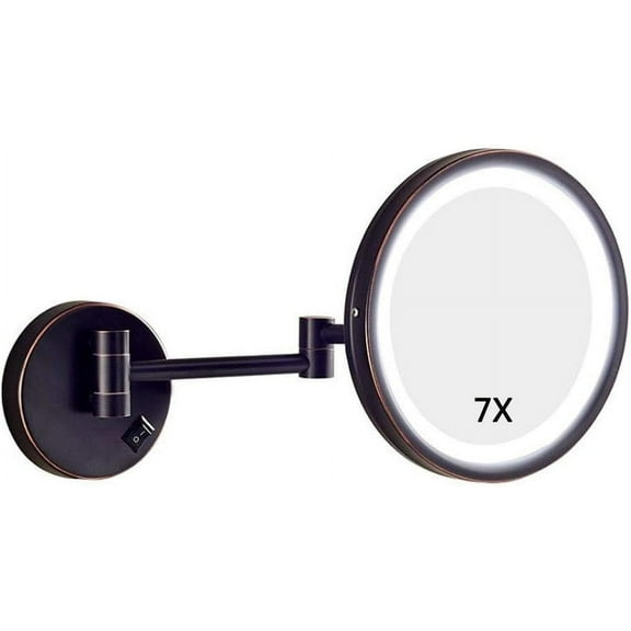 Vanity Mirror,Makeup Mirror Vanity Mirror Wall-Mounted Shaving Mirror Led Lighted 7X Magnification 8.5-Inch Round Bathroom Extendable Cosmetic Mirror /a
