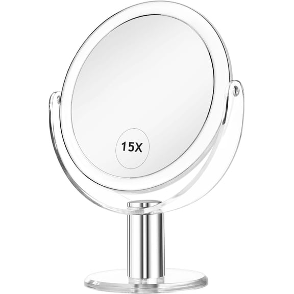Vanity Mirror Makeup Mirror with Stand, 1X/15X Magnification Double Sided 360 Swivel Magnifying Mirror, 7.4 Inch