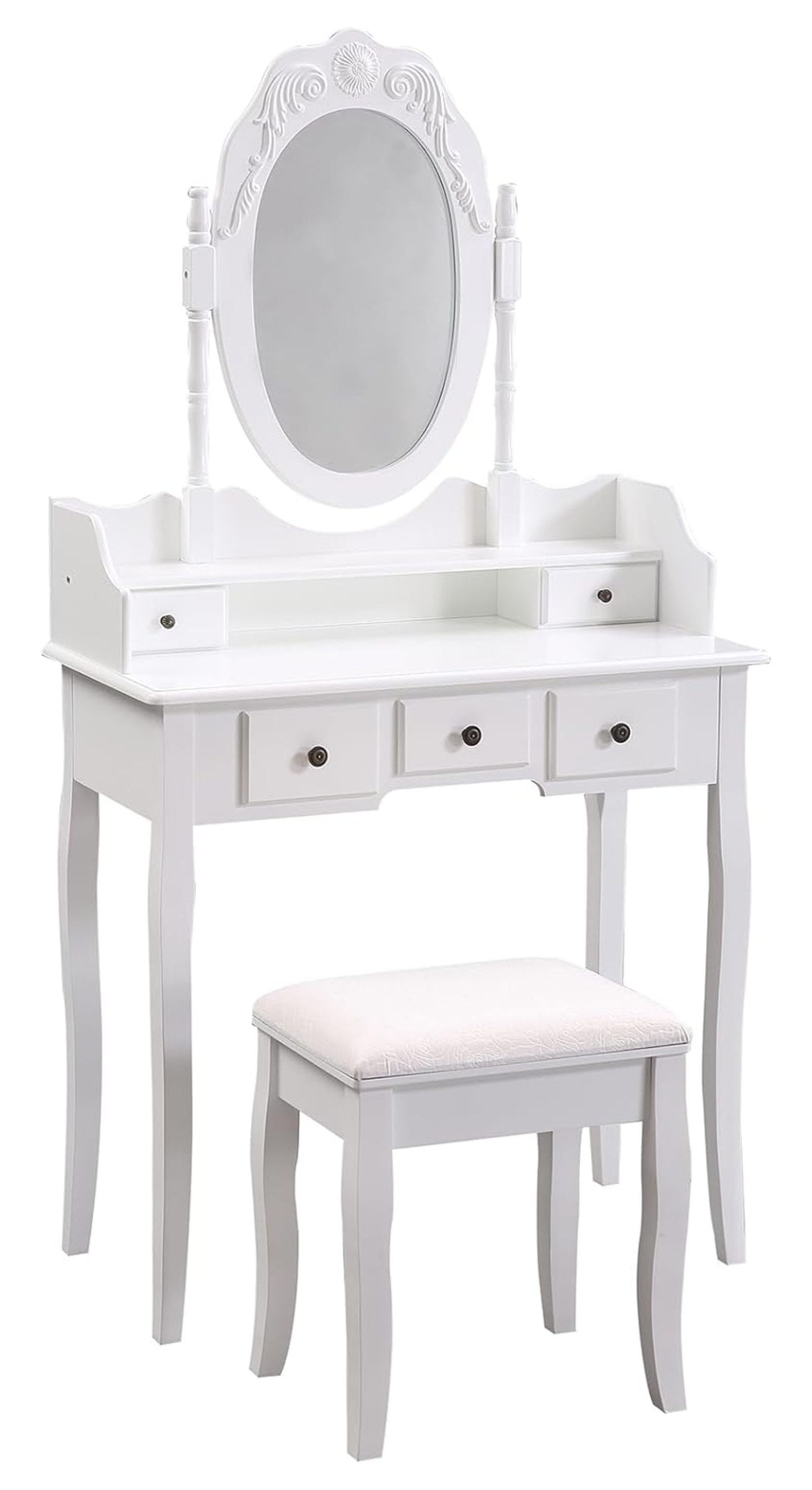 Vanity Mirror Table Set, Makeup Desk Vanity with Stool, Vintage Bedroom Vanity Lots Storage