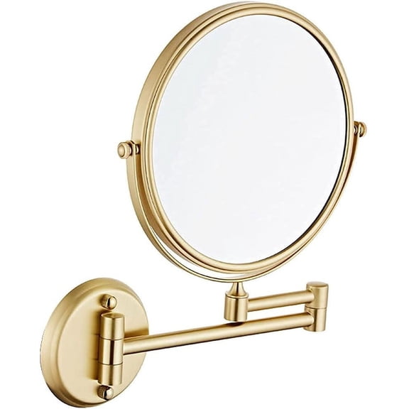 Vanity Mirror Wall Mounted Makeup Mirror with 5X Magnification 8 inch Double Sided Vanity Magnifying Mirror Cosmetic Mirror Swivel Extendable Shaving Mirror for Bathroom Brushed Gold