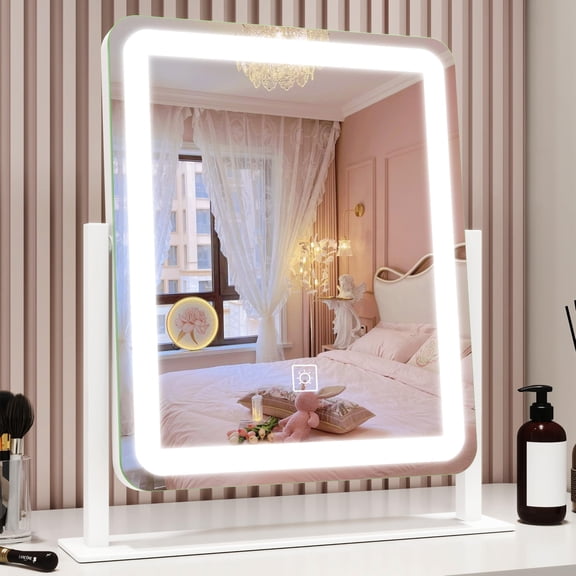 Vanity Mirror With Lights  12.6"x15" Led Makeup Smart Touch Control 3 Color Dimmable Lighted Desk For Bedroom Light Up