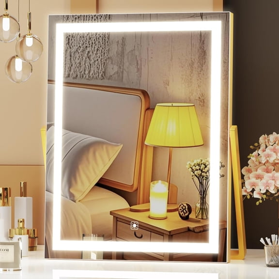 Vanity Mirror with Lights, 11"x 14" LED Makeup Mirror, Lighted Makeup Mirror with Lights,  Touch Control Dimmable 3 Modes Light 360?Rotation