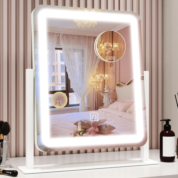 Vanity Mirror with Lights, 12.6"x15" LED with Lights, Smart Touch Control 3 Color Dimmable, Lighted Desk Mirror for Bedroom, Light Up Mirror