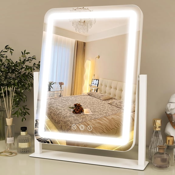 Vanity Mirror with Lights 13x16 Inch, Touch Control, 3 Color Lighting Modes, Table Mirror with Stand for