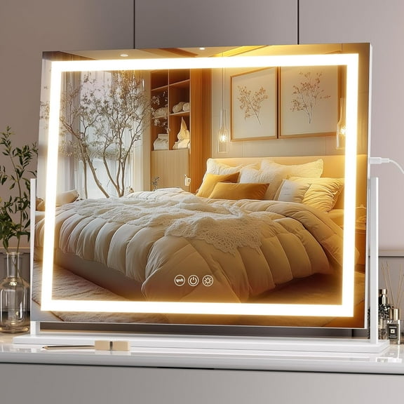 Vanity Mirror with Lights, 23.6" x 18.1" Mirror, Light up Mirror with Touch 3 Colors Dimmable, Brightness Adjustment, 360? Rotation (White)
