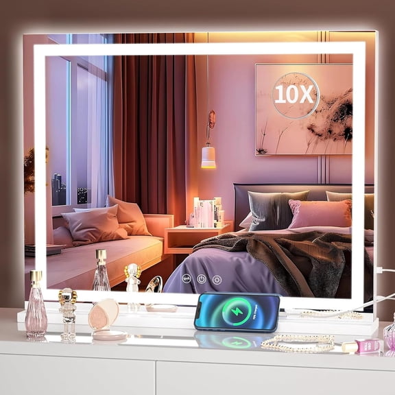 Vanity Mirror with Lights, 23" x 18" LED Makeup Mirror, Lighted Dimmable 3 Modes, Touch Screen Control Square