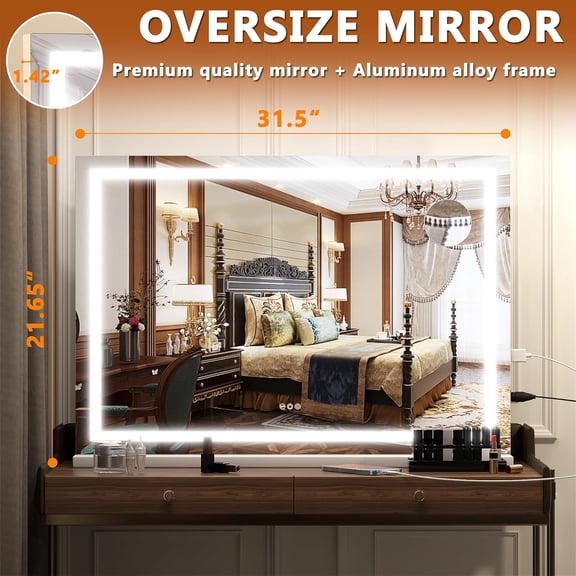 Vanity Mirror with Lights, 32" x 22" LED Makeup Mirror, Lighted Makeup Mirror with Dimmable 3 Modes, Touch Screen Control Vanity Mirror Square White