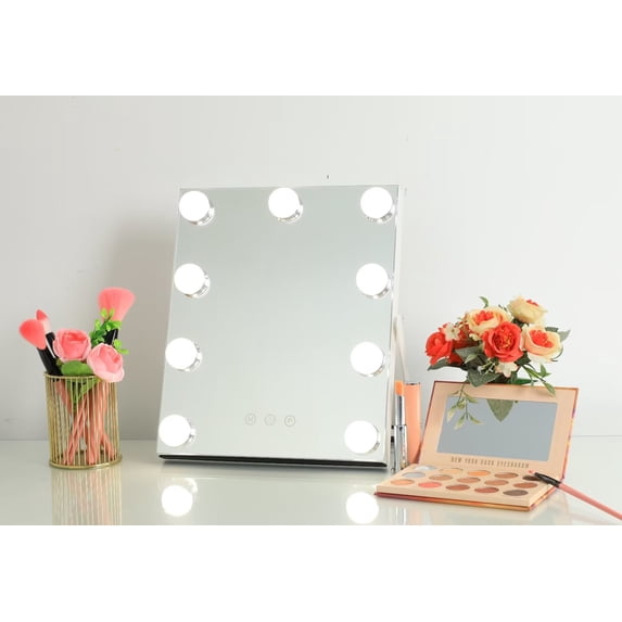 Aluminum Frame Tabletop Vanity Mirror with 9 Bulbs