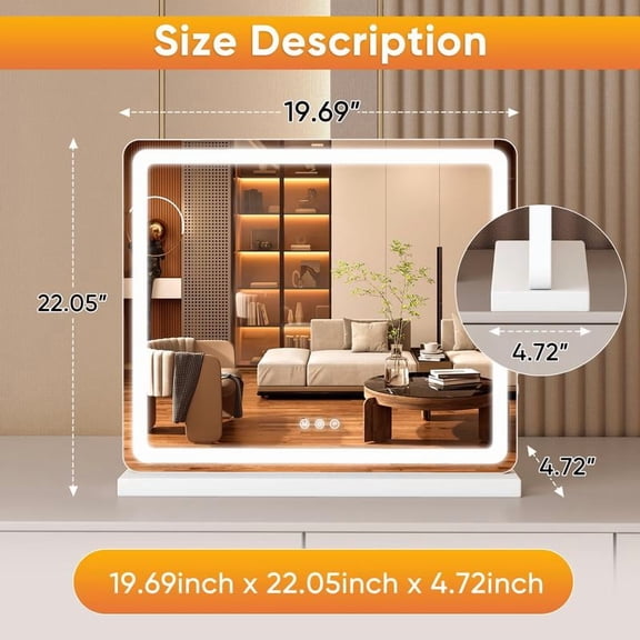 Vanity Mirror with Lights, LED Makeup Mirror with Dimmable 3 Color Modes, Touch Screen Control Vanity Based Mirror Desk Mirror Square White