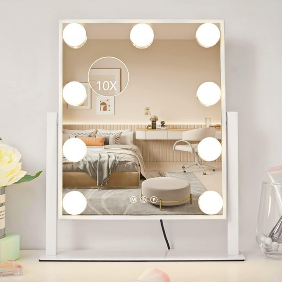 Vanity Mirror with Lights, Makeup Mirror with Lights,3 Color Lighting Modes Detachable 10X Magnification Mirror Touch Control,360Rotation, White.