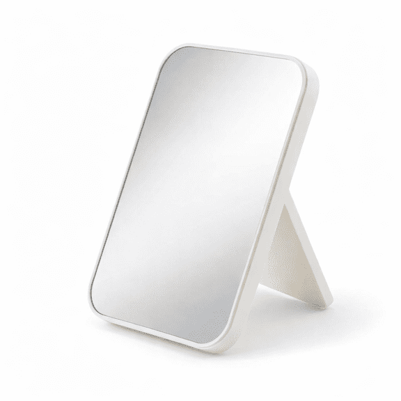 Vanity Mirror with Stand, Folding Makeup Mirror, White Tabletop Cosmetic Mirror, Portable Travel Mirror, Self Standing Plastic Frame, 8.5 x 5.75 Inch