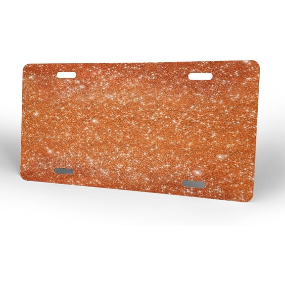 Vanity Plate Cover, Orange Bling Glitter Style Novelty Car Tag, Aluminum Metal, 4-Hole, 6 x 12 Inch, Fits US/Canada Standard Plates, Rust-Proof