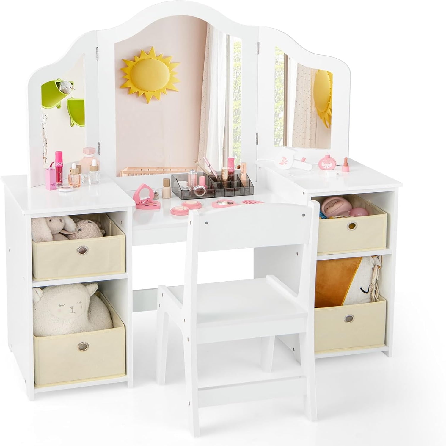 Vanity Princess Dressing with TriFolding Mirror Open Shelves & 4 Boxes