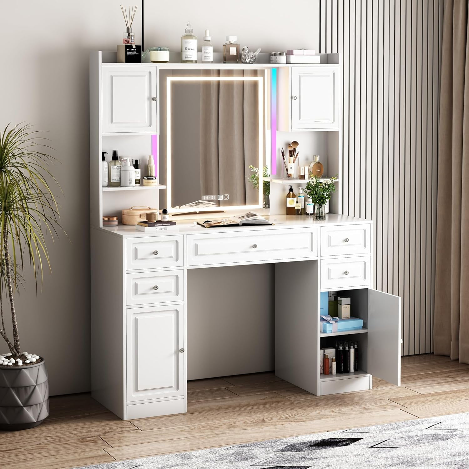 Vanity with RGB Light & Makeup Vanity with Mirror & LED Light