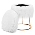 thumbnail image 1 of Vanity Seat, Round Faux Fur Foot Stool Ottoman, Fluffy Makeup Seat with Soft Compact Padded and Pale Gold Metal Legs for Bedroom, Living Room, Office, Kids Room, White, 1 of 5
