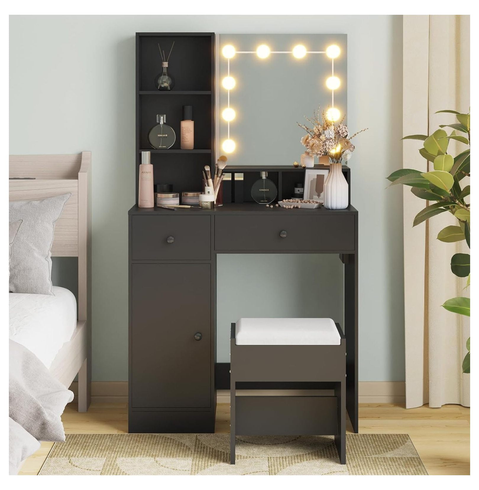 Vanity Set Dressing Table with Lighted Mirror&Power Strip,Large LED Dimmable