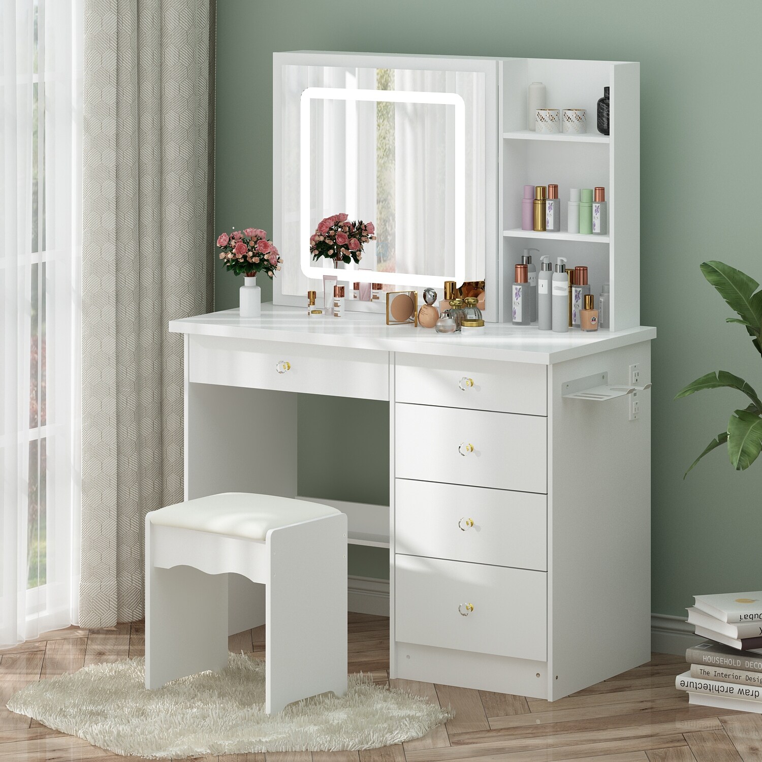 Vanity Set Dressing Table w/Lighted Makeup Mirror and Charging Station