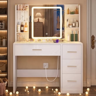 dressing table light fittings DIYSET Vanity Desk with Mirror and Lights 3 Colors Glass Top Vanity with 7  Lighted Drawers and Power Outlet Makeup Desk Dressing Table for Women in  the Makeup Vanities department at Lowes.com