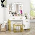 thumbnail image 1 of Vanity Set with LED Lighted Mirror, Large Makeup Desk Vanity Table with Cushioned Stool, Storage Shelves, Drawers, Dressing Table for Bedroom (White) by PAKASEPT, 1 of 10