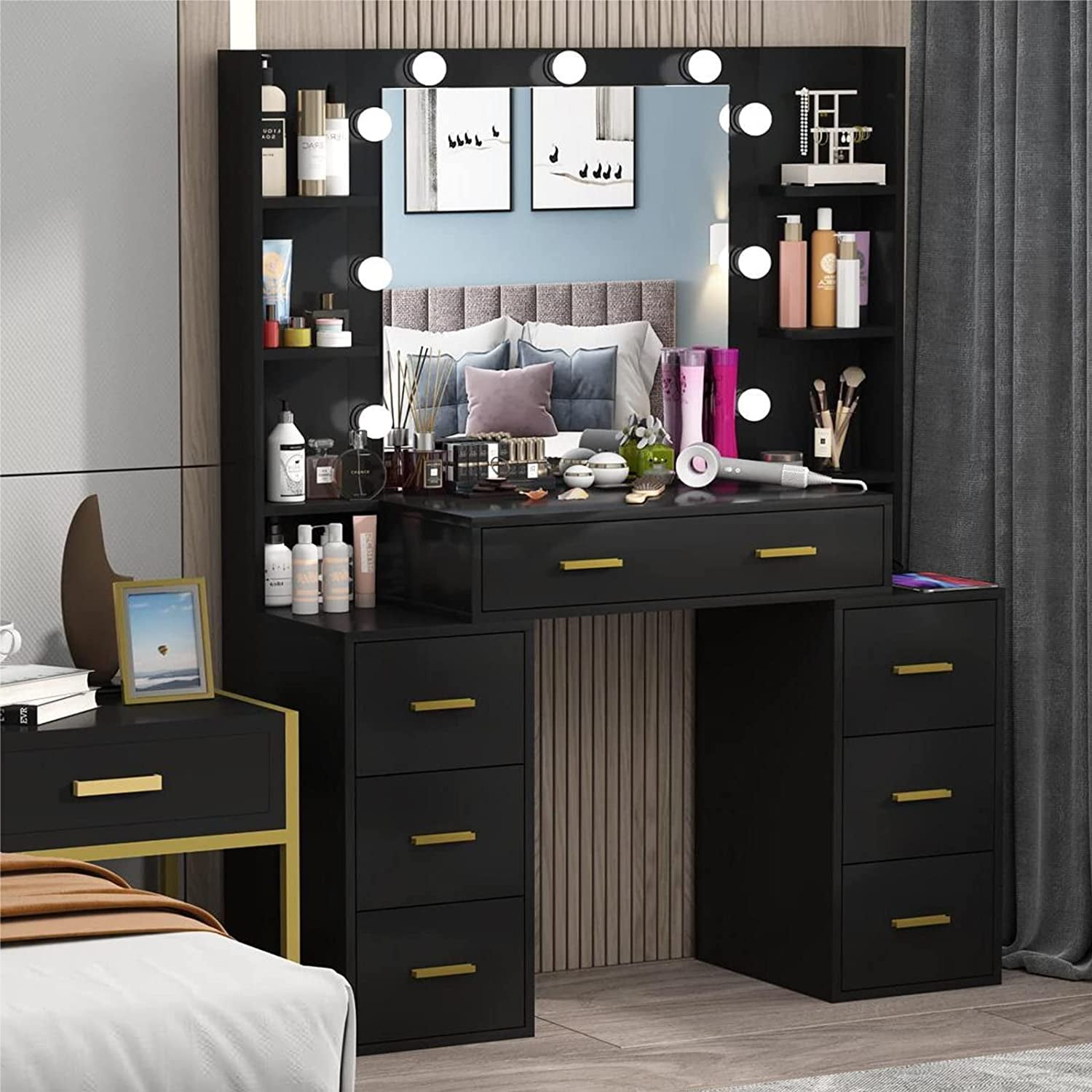 Vanity Set with Lighted Mirror, 43'' Makeup Vanity with 3 Lighting ...