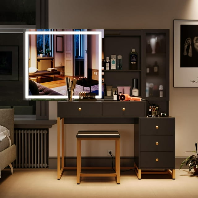 Vanity Set with Lighted Mirror and Charging Station, Extra Large Mirror