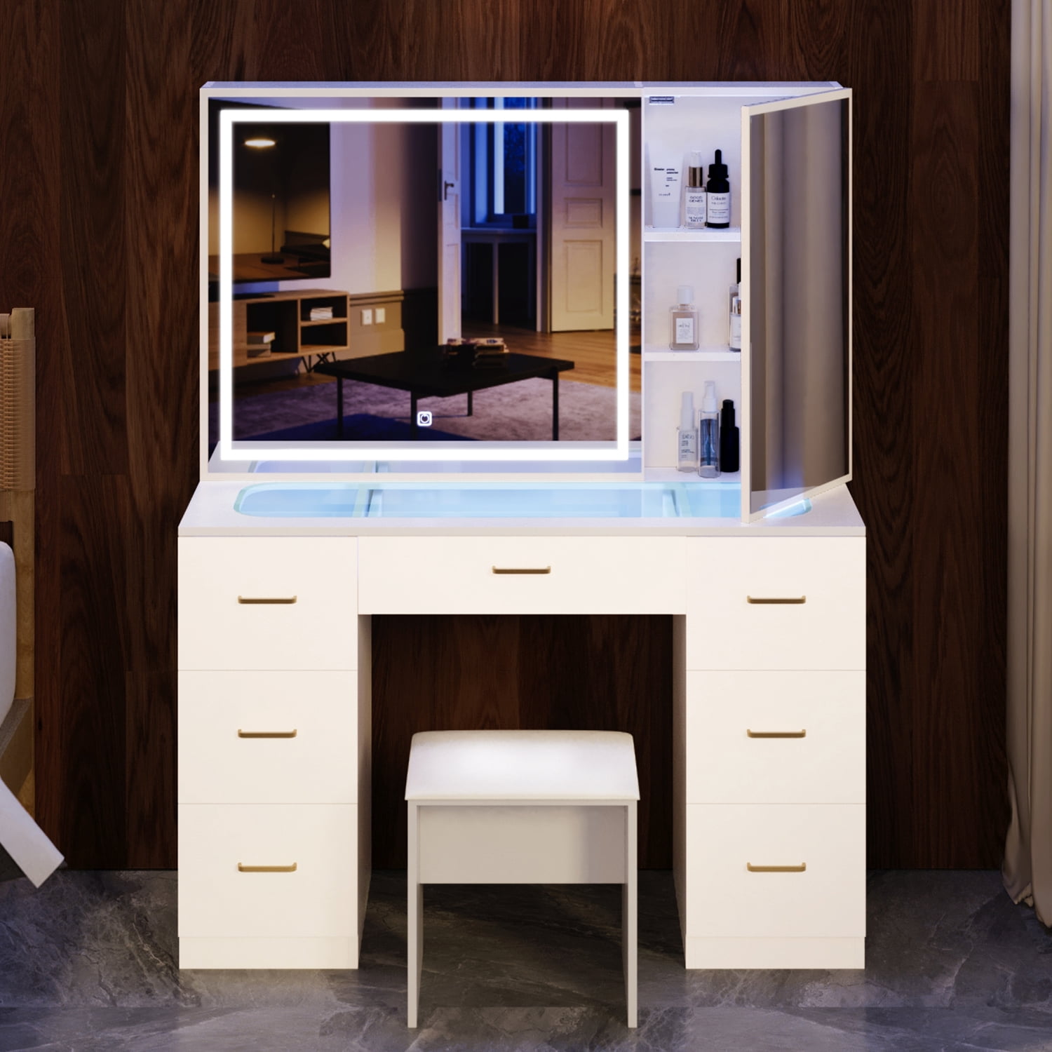 Vanity Set with Lighted Mirror,Extra Large Mirror Makeup Vanity Table ...