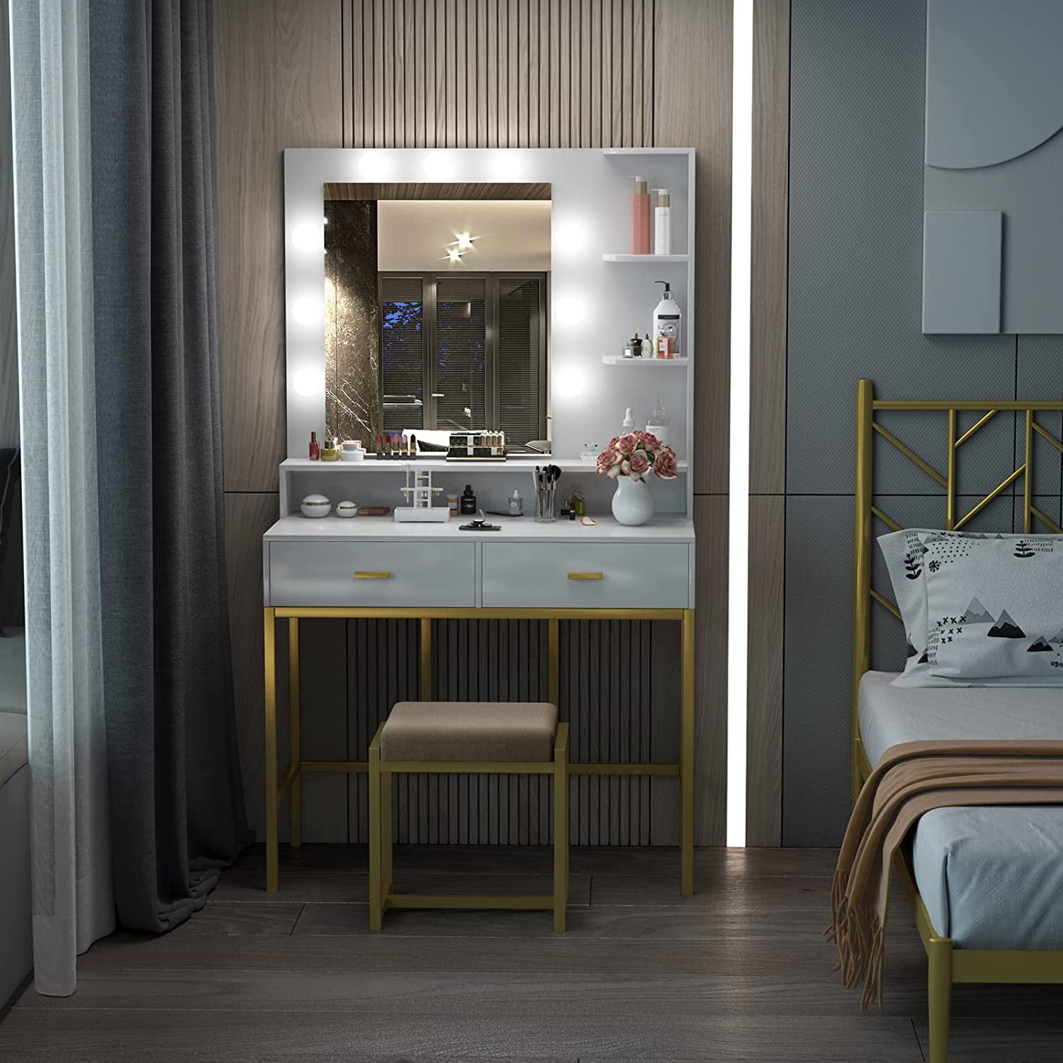 Vanity Set with Lighted Mirror, TZUTOGETHER Makeup Vanity Dressing