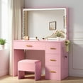 thumbnail image 1 of Vanity Set with Mirror and Lights, Makeup Vanity Set with 11 LED Lights, Dressing Table with 4 Drawers and Stool, Ample Storage, Power Strip, for Dressing Area, 1 of 11