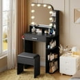 thumbnail image 1 of Vanity Set with Mirror and Lights, Small Makeup Vanity Desk with Stool, Charging Station, 26.4" Compact Black Vanity for Small Spaces, 3 Color Lighting Modes, 1 of 9